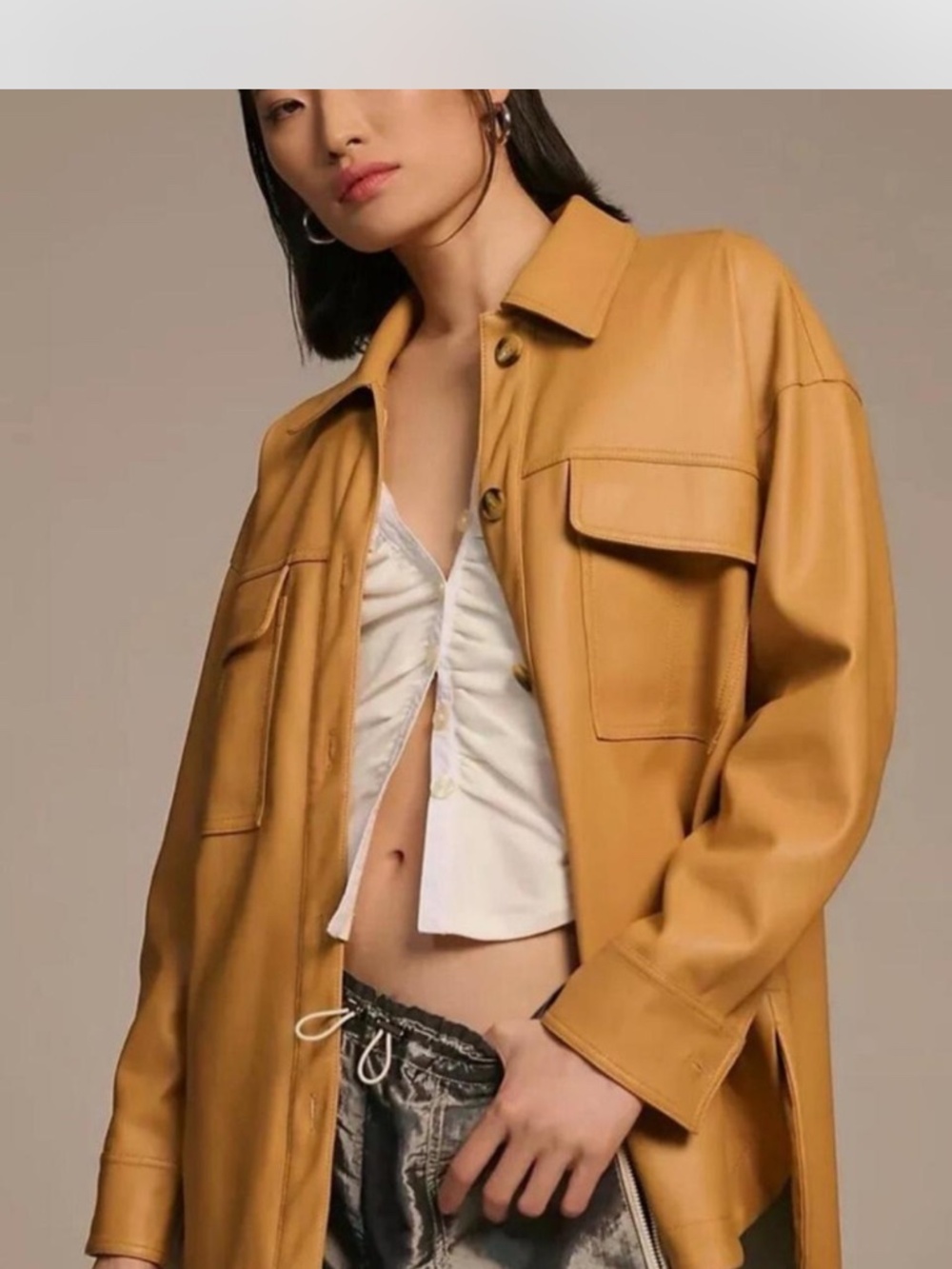 Maeve by Anthropologie Faux Leather Camel Shacket – Size Large - Picture 2 of 6